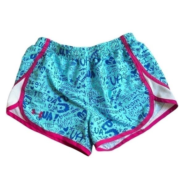 Under Armour Girls Blue Athletic Shorts Large HeatGear - Picture 1 of 5